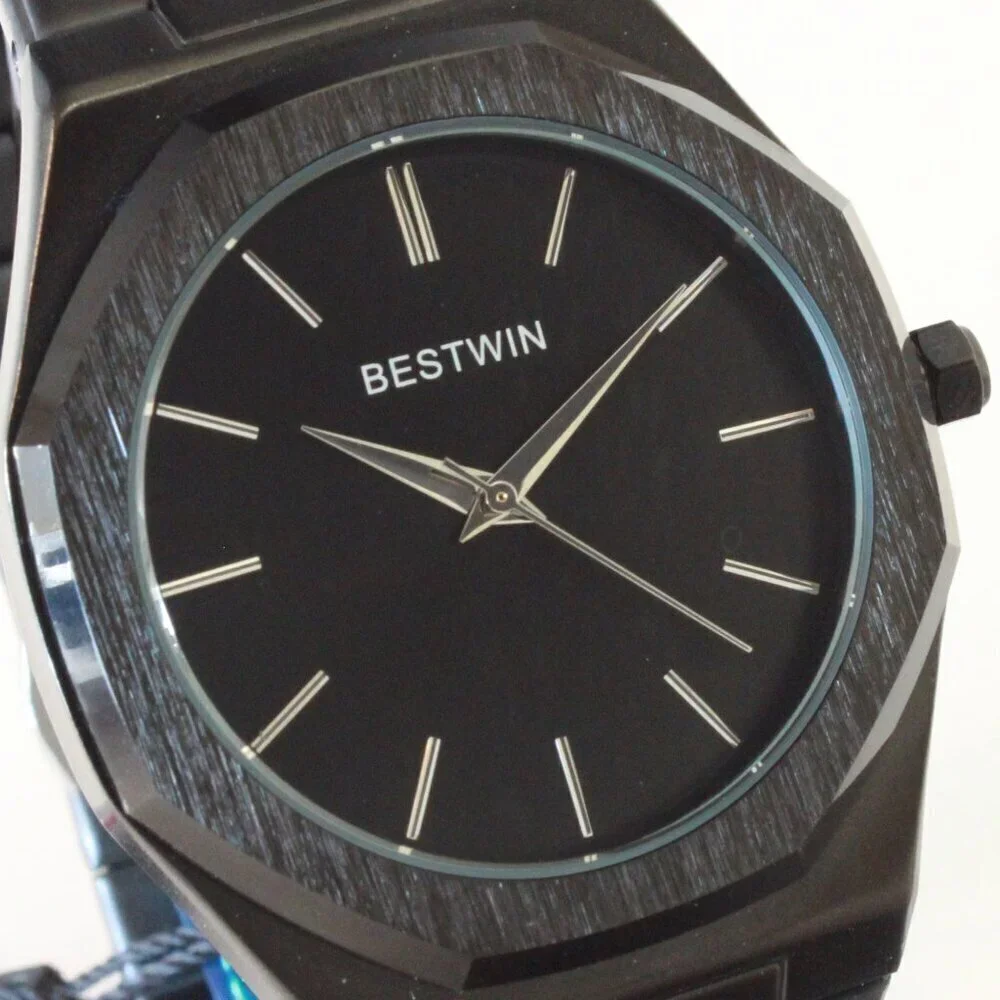 Men's Sports Watch Integrated Bracelet Blacked Out Quartz 41.5mm